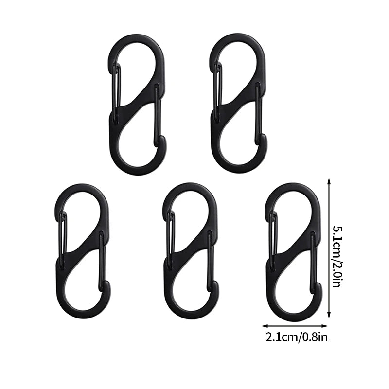 5PCS Tactical S-Type Carabiner Hooks – Mini Aluminum Keychain Clips for Camping & Hiking